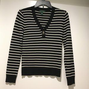 Sold- Ralph Lauren V-neck Black/White Sweater Size XS